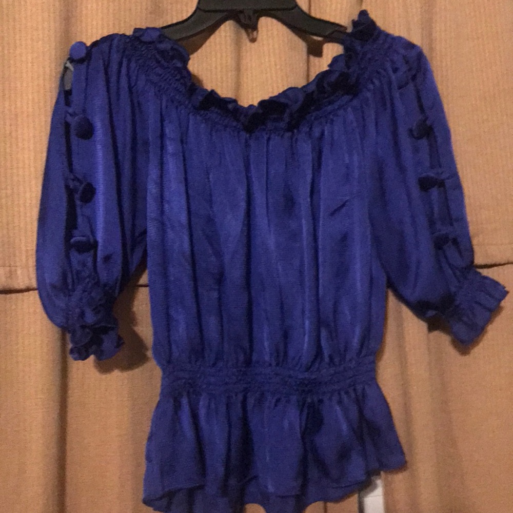 Purple blue ruffle blouse